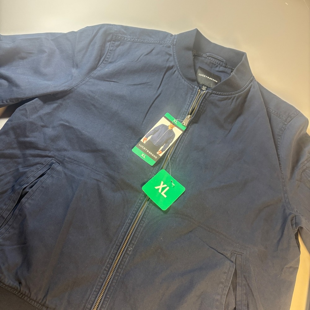 Lucky Brand Mens Bomber Jacket Navy Blue XL‎ Full Zip Utility Pockets